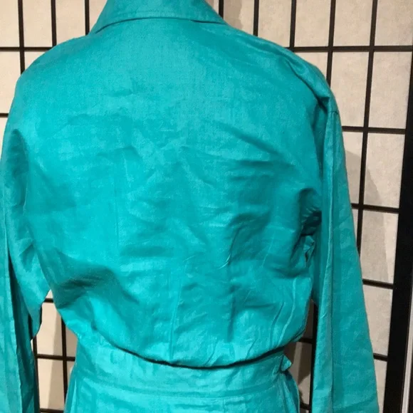 ✈️Nok Nok Vintage Ramie Teal Bodice wrap Overlay shirtdress Shift Sheath Pencil - Picture 6 of 16